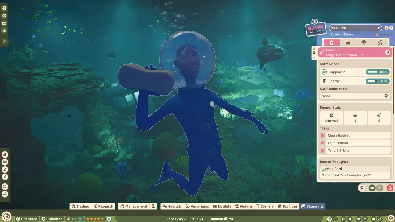 An underwater aquarium view with management controls